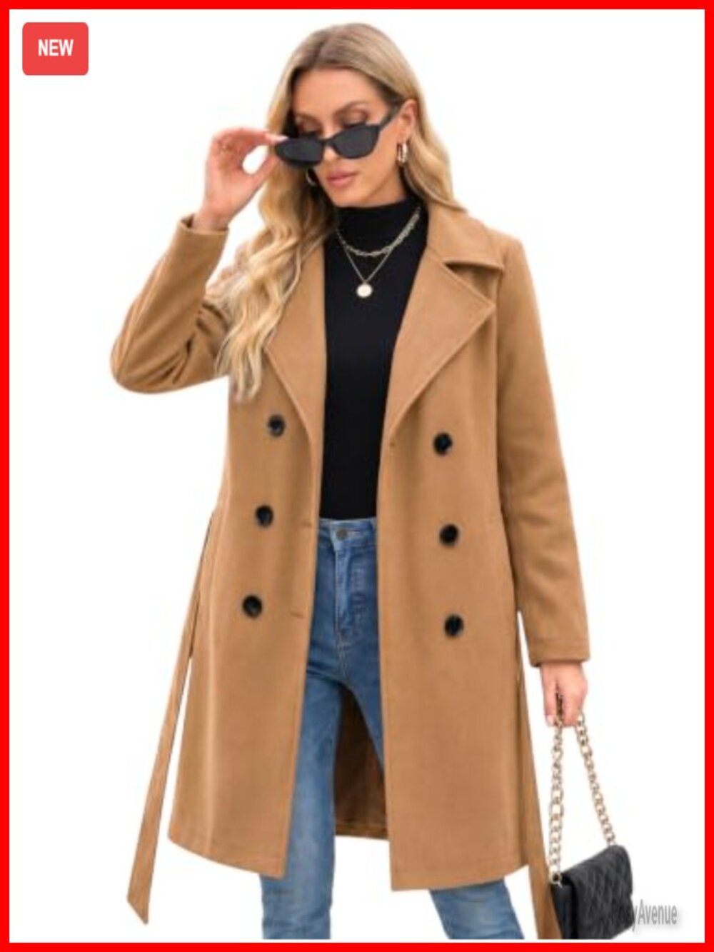 Steve Madden Faux Wool Trench Coat Double-Breasted Belted Winter